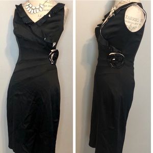 Jax Black Satin Faux Wrap Ruched Dress Size 4